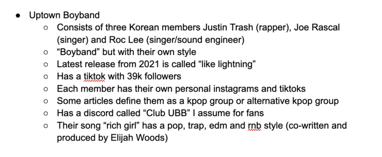 My notes I took in 2021 when researching about UPTOWN BOYBAND.